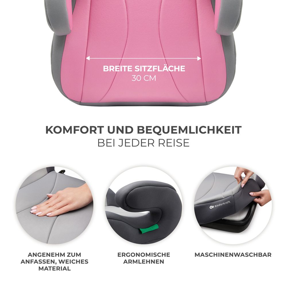 Kinderkraft I-BOOST i-Size - Sitzerhöhung 135-150 cm - R129 Norm - ISOFIX - Ergonomisch - Weicher Schaumstoff - Abnehmbarer Bezug - Rosa