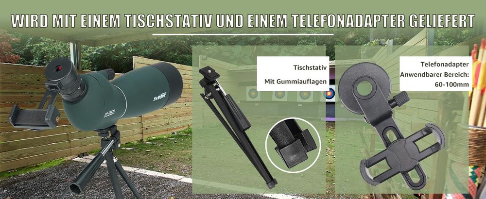 Svbony SV28PLUS Monokular Spektiv, 25-75×70mm BAK4 FMC Objektiv, mit Telefonadapter Stativtasche, für Vogelbeobachtung, Astronomie