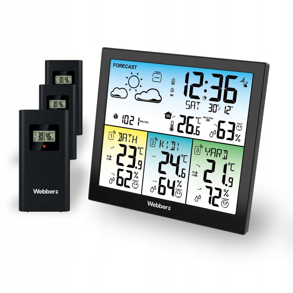 WEBBER WS302 Wetterstation mit drei kabellosen Außensensoren