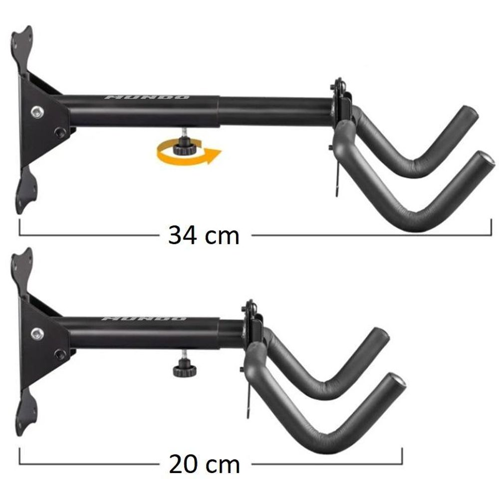 MUNDO ® nástenný držiak na bicykel – nosnosť do 25 kg, nastaviteľný uhol a dĺžka, oceľ