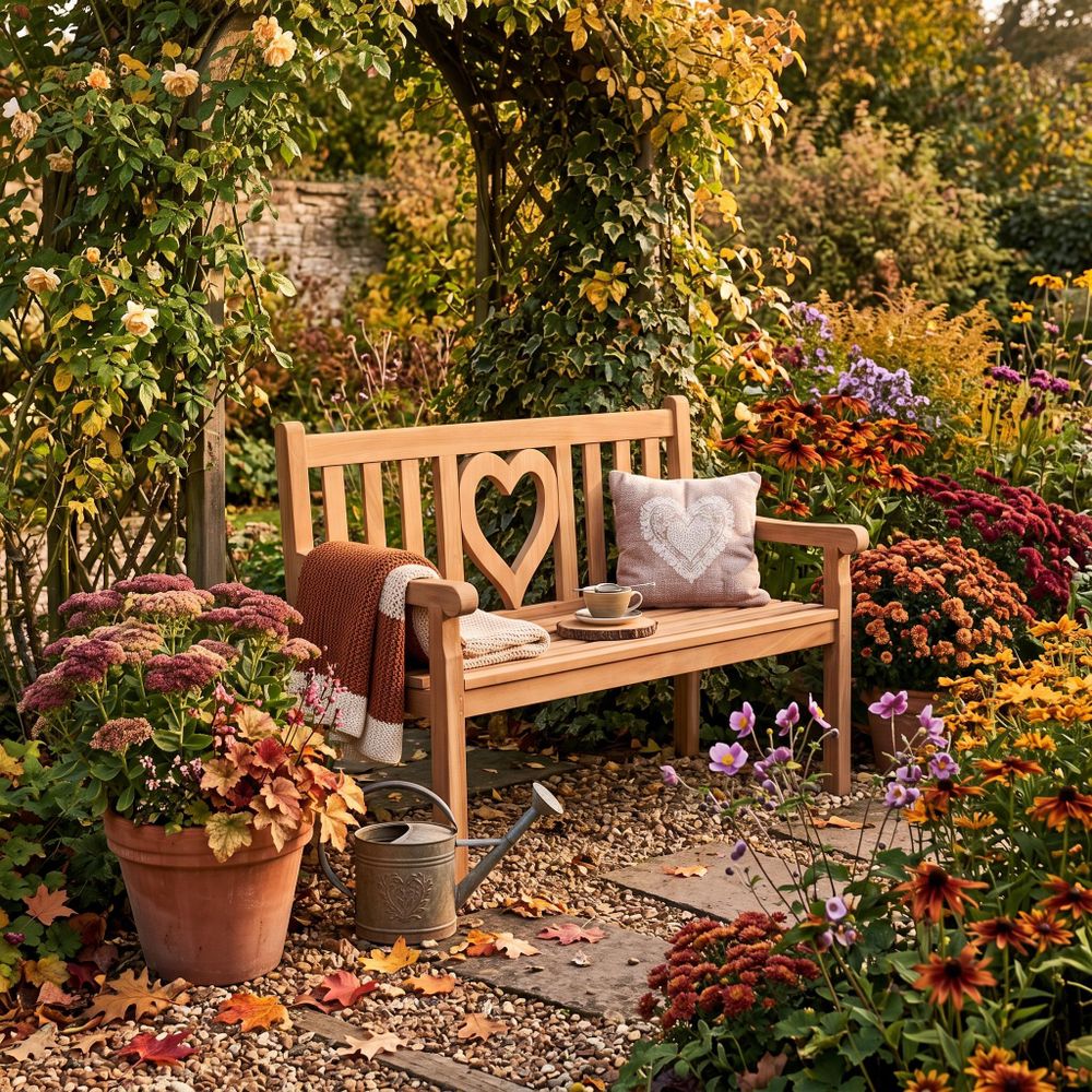 Gartenbank Teak Sitzbank 120cm mit Motiv Herz