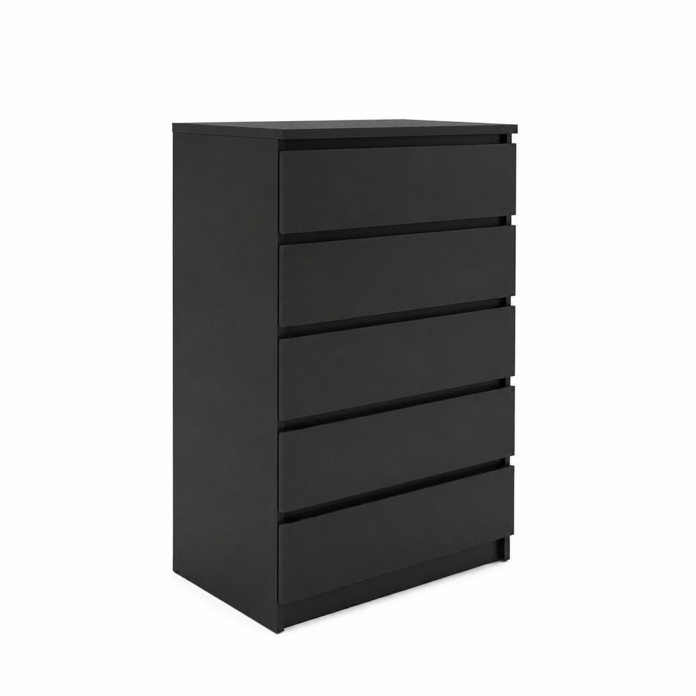 Schwarze matte Kommode Bella 5 mit fünf geschlossenen, grifflosen Schubladen