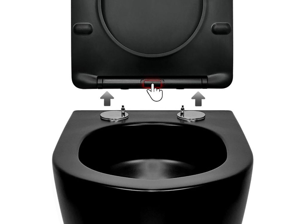 LAVITA Wand-WC Brava Black Hänge Toilette WC Sitz Toilettendeckel mit Absenkautomatik & Metallscharniere Hängend Toiletten Tornado Spülsystem Schwarz