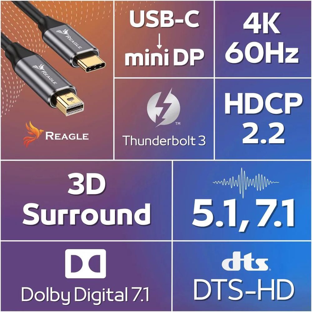 Reagle RCMD180P USB-C auf Mini DisplayPort Kabel 4K 60Hz