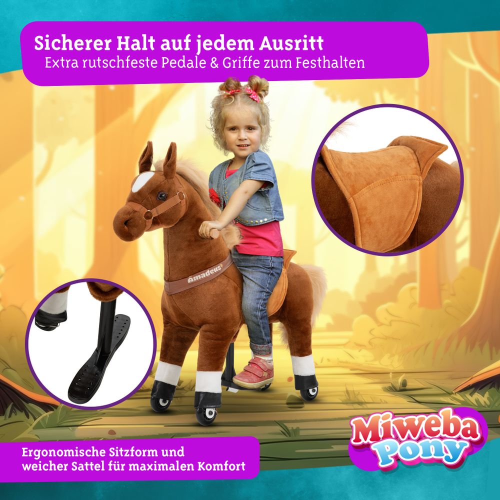 Miweba Pony Amadeus | Spiel Pferd für Kinder - Schaukelpferd - Stehpferd zum draufsitzen - Reitpferd - Indoor & Outdoor - Rücklaufbremse - 3-5 Jahre