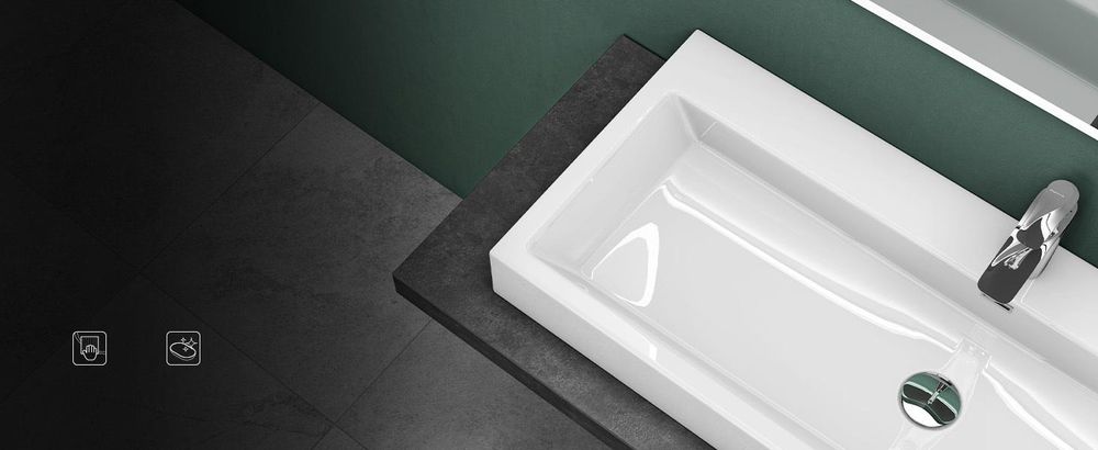 Mai & Mai Breite: 60cm Waschbecken Aufsatz-Waschschale Hänge-Becken Mineralguss in matt Anthrazit 1 Armaturenloch Bad Eckig Col06