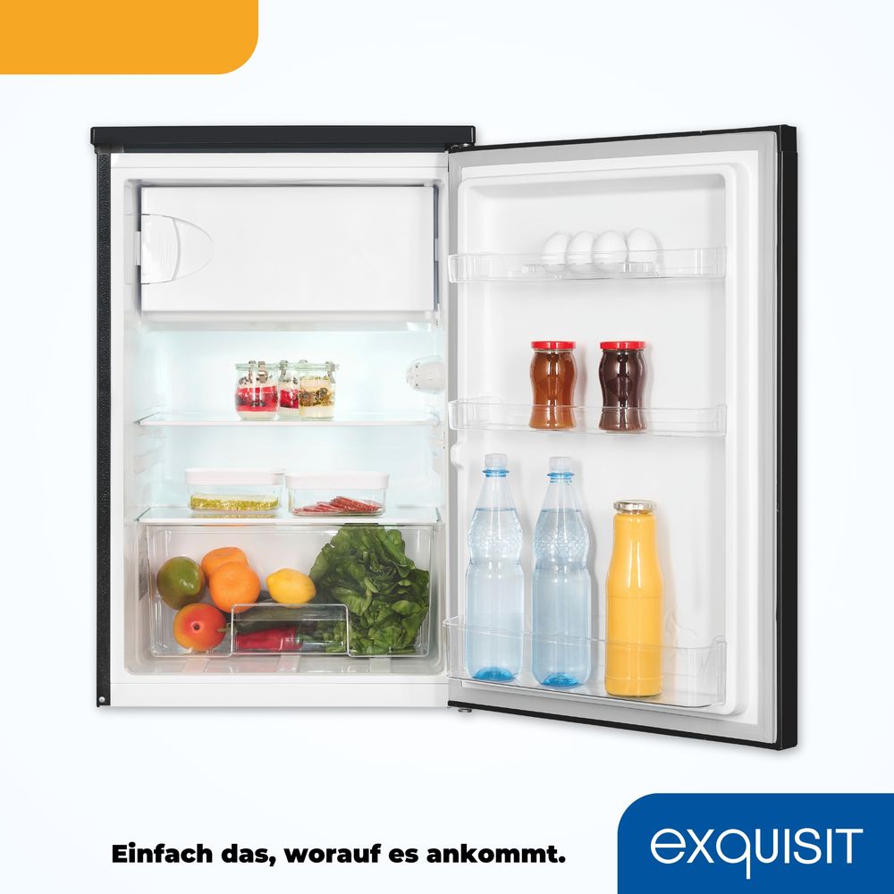 Exquisit Kühlschrank KS516-4-051C inoxlook-az | 107 l Nutzinhalt l EEK: C l LED-Beleuchtung l mit Glasablage l Mit Gefrierfach l 4-Sterne-Gefrieren