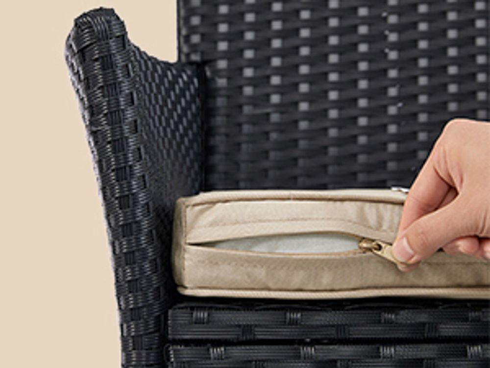 SONGMICS Terrassenmöbel, Balkonmöbel, mit Kissen, PE-Polyrattan, schwarz-taupe