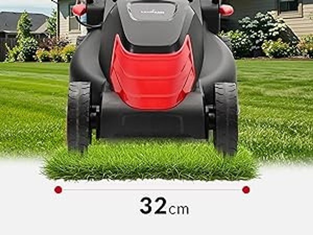 LEHMANN Elektro-Rasenmäher, 1200 W, 32 cm Schnittbreite, 25 L Fangkorb, 3-stufige Schnitthöheneinstellung von 25 bis 65 mm, für Rasenflächen bis 500 m