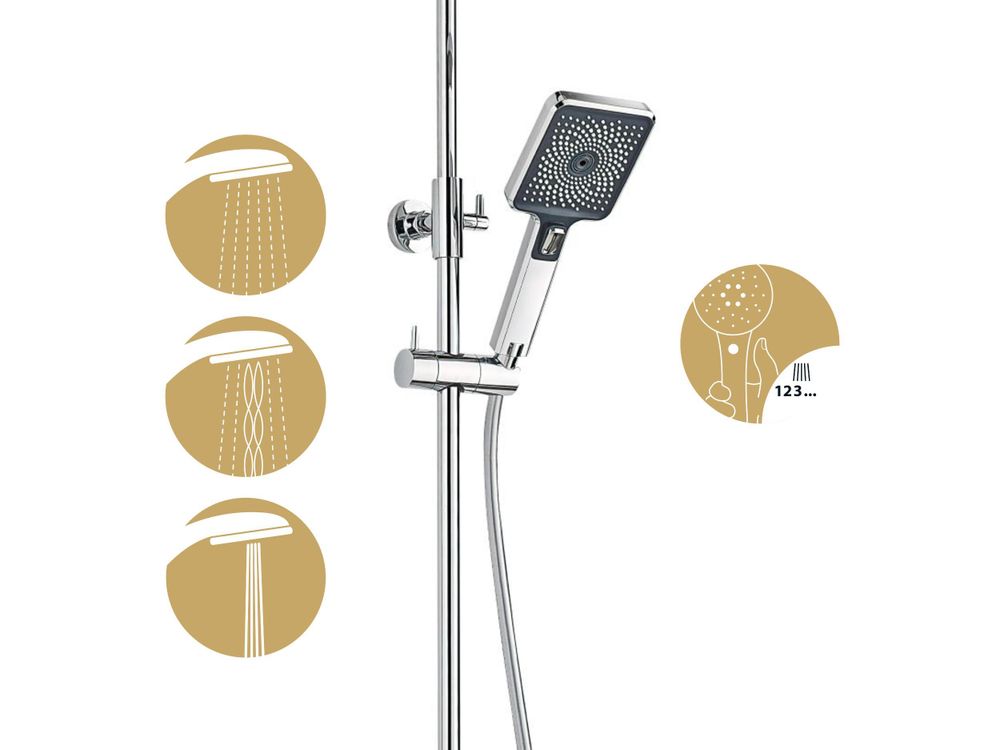 SCHÖNER WOHNEN-Kollektion Handbrause VERINA, Chrom, wassersparender Duschkopf eckig, Duschbrause mit 3 Strahlarten