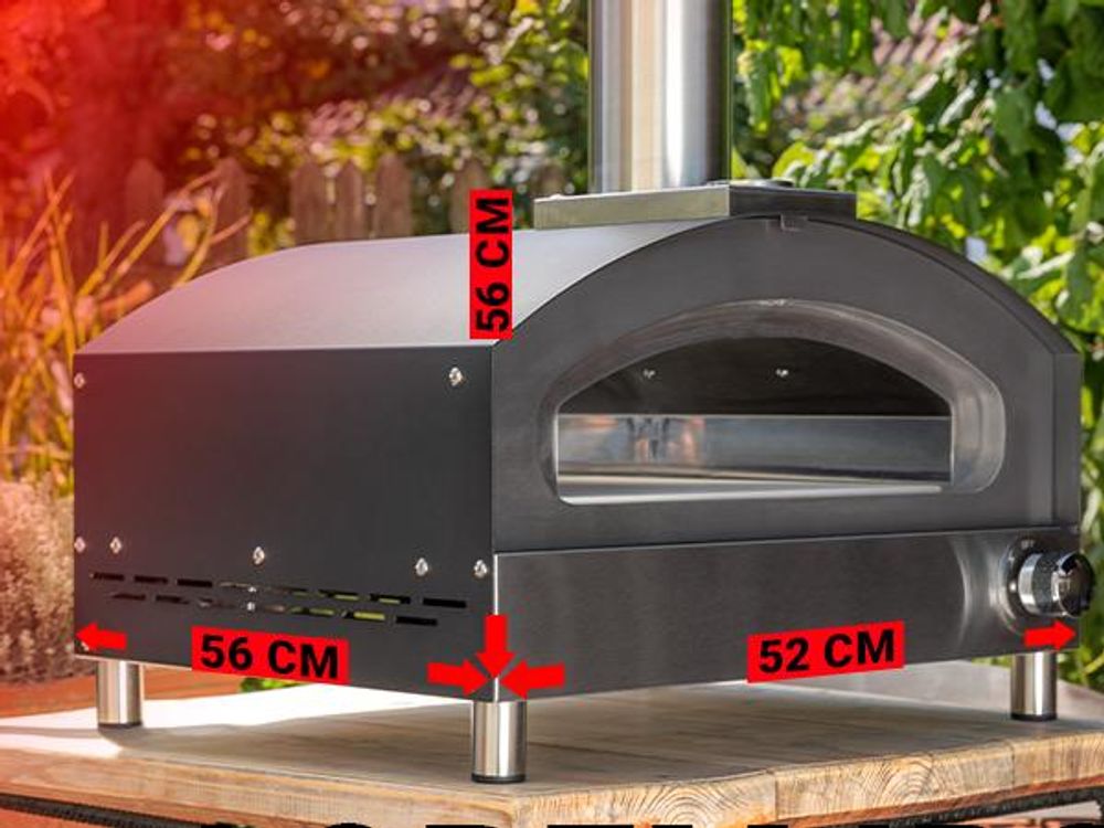 Heidenfeld Gas Pizzaofen Venezia | Pizzastein Cordierit - bis zu 500° C - Edelstahl - Pizza Maker - Outdoor Ofen - Thermometer - Steinofen - Silber