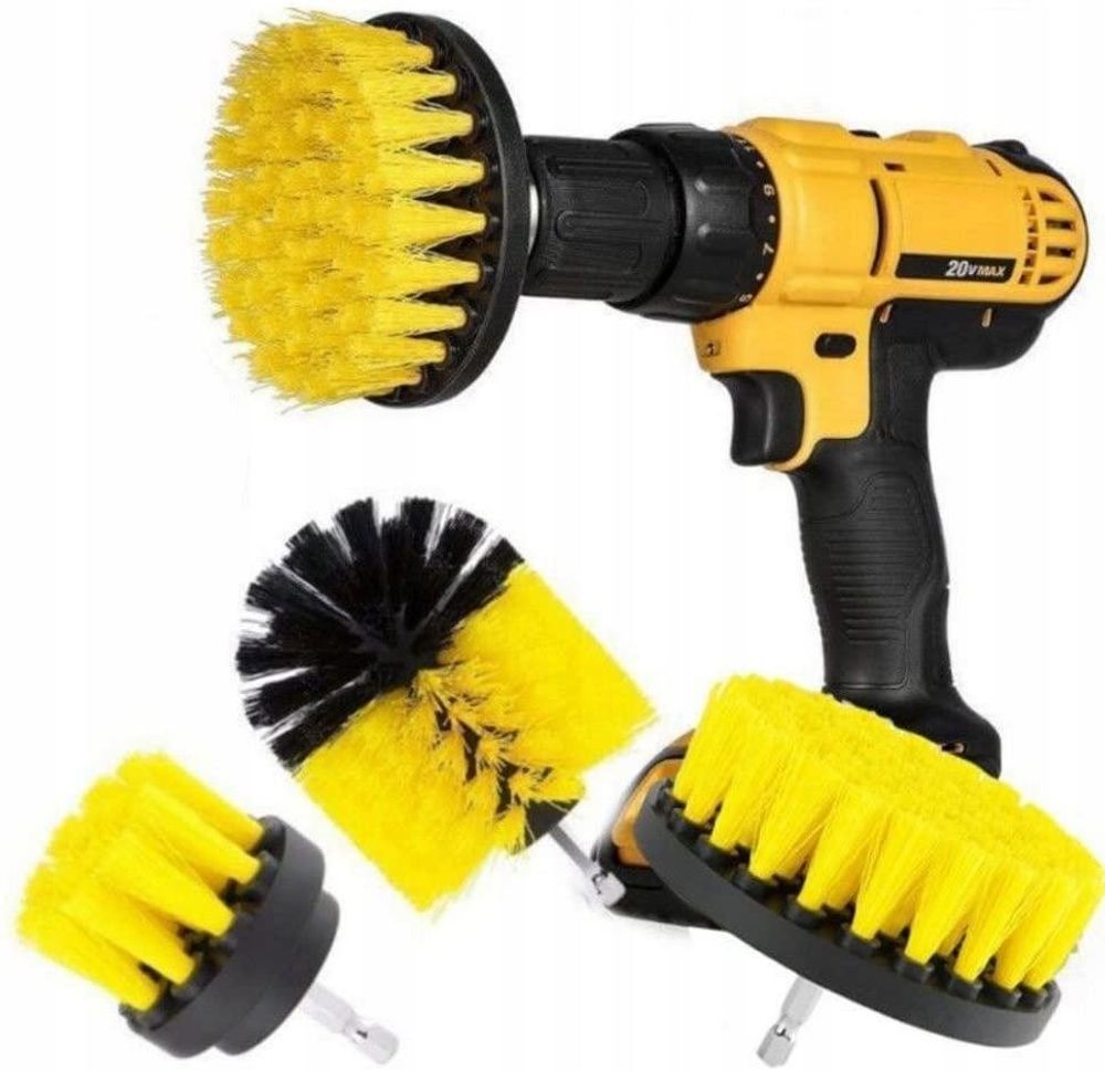 LUXTOM | Bürstenaufsatz Bohrmaschine Set, 3 Stück, Gelb, Reinigung Bürste, für Felgen, Fliesen, Küche, Böden, Auto, Reinigungsbürste