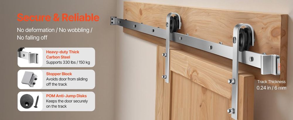 VEVOR Schiebetürbeschläge Set, 11FT Schiebetür Set, 330LBS Tragkraft Doppel-Schiebetürbeschläge Set, Kohlenstoffstahl Schiebetürschiene, Schiebetür für 1,57-1,77" Dicke & 5,5FT Breite Türpaneel, Bürstetes Nickel, 8 ft-d