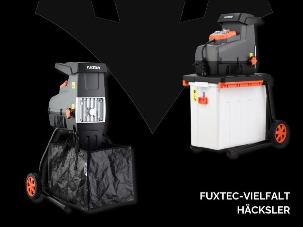 FUXTEC Elektro Gartenhäcksler FX-EGH2800B | Walzenhäcksler 2800W mit Rückwärtslauf | leise 91,7dB(A) | 44mm Schnittstärke | 60L Auffangbox | Überlastschutz