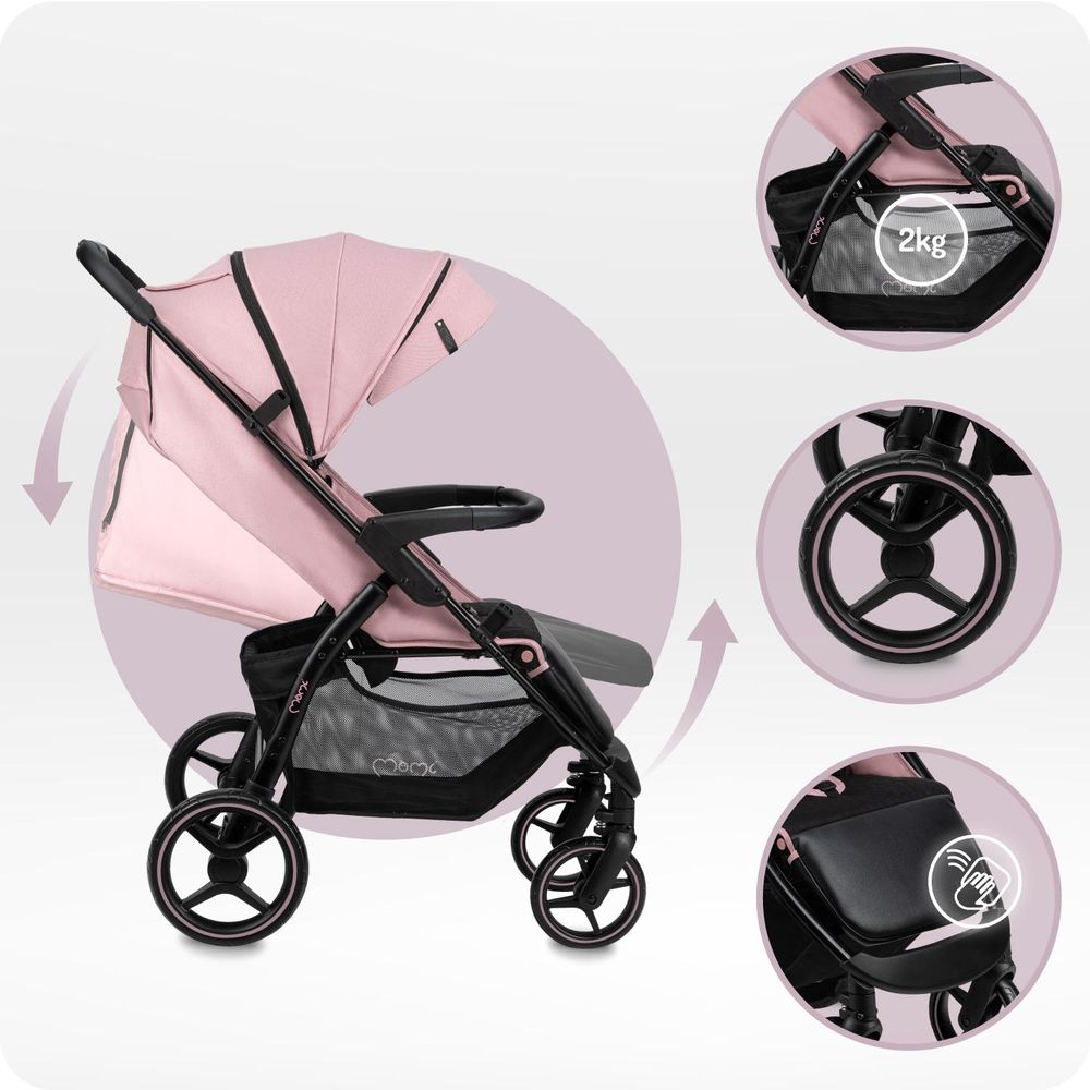 MoMi MIYA Kinderwagen Buggy – 10" Räder, Moskitonetz, Regen- & Fußschutz – Rosa