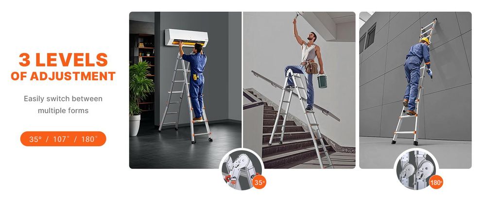 VEVOR Teleskopleiter A-Rahmen, 13 FT kompakte Aluminium-Ausziehleiter, multifunktionale tragbare zusammenklappbare Wohnmobil-Leiter, Teleskopleiter für Hausaufgaben, Treppen, Innen- und Außenbereich, Dach, 150 kg Tragfähigkeit, 5.1 m