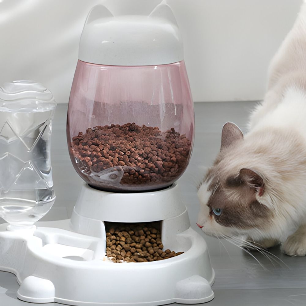 Futterspender und Wasserspender für Haustiere Set 2.2L und 0.5L zur Fütterung Hund und Katze Futterstation Futterautomat Trockenfutter Wasser Retoo
