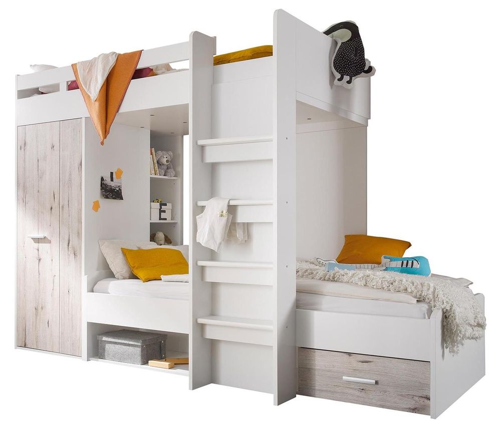 Etagenbett "Mimi I" – Kinder-Etagenbett mit Kleiderschrank und Stauraum