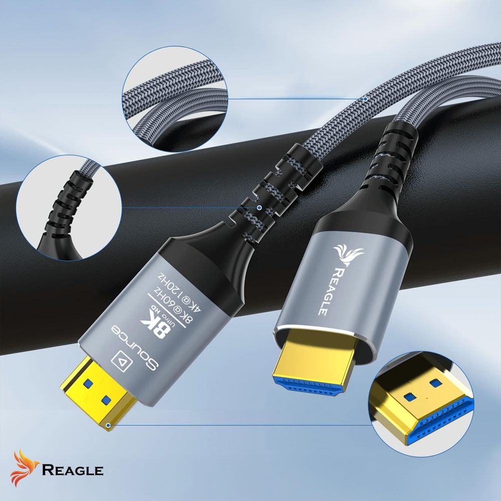 Optisches HDMI 2.1 Kabel 20m Glasfaser AOC 8K 60Hz 4K 144Hz 48Gbps Unidirektional Ultra High Speed für PS5 Xbox TV Monitor Geflochten Reagle