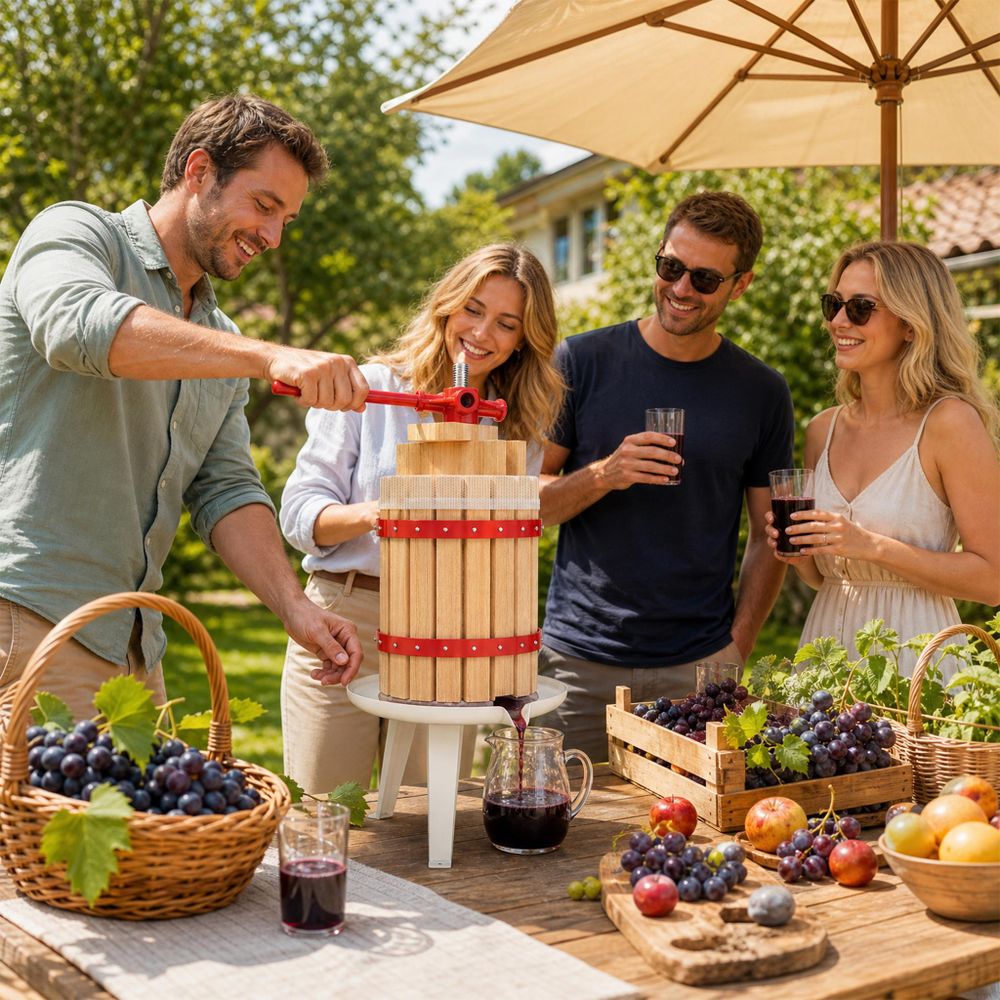 ROSEJANE Obstpresse 18 L, manuelle Saftpresse mit Eichenholz-Presskorb, Traubenpresse für Obst, Saft und Wein