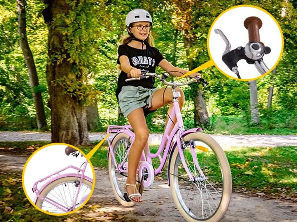 Actionbikes Kinderfahrrad Retrostar 24 Zoll | Kinder Fahrrad - V-Brake Bremsen - Kettenschutz - Fahrradständer - Kinderrad - 8-12 Jahre (Rosa)