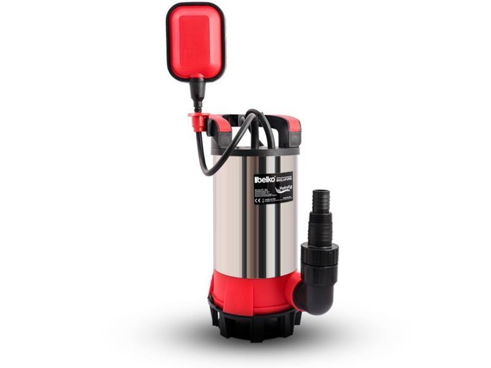 Belko® HydroFlat Vario Pro 850W – Flachsaugend bis 1 mm, 15.000 l/h, Edelstahlgehäuse, Schwimmerschalter, Anschlüsse Ø 25/32/11/2 Zoll, ideal für Keller, Pool, Baustelle und Schmutzwasser