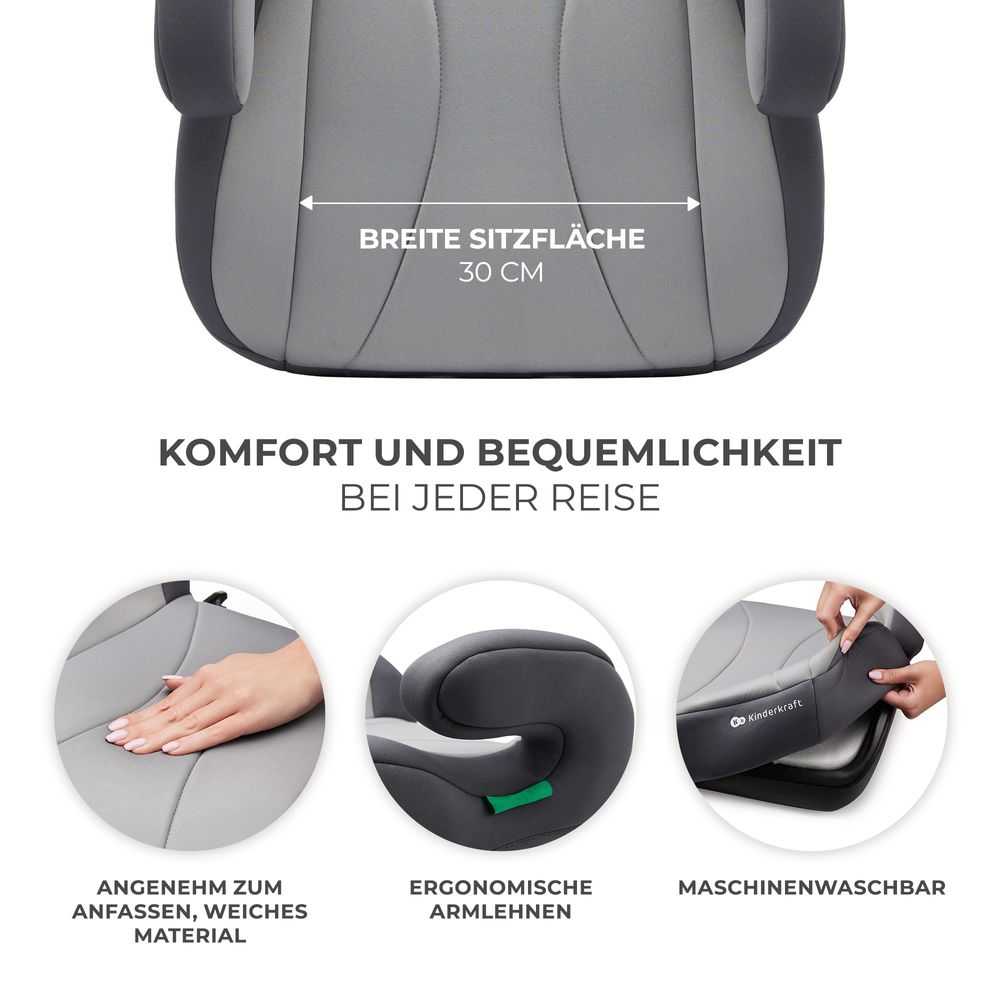 Kinderkraft I-BOOST i-Size - Sitzerhöhung 135-150 cm - R129 Norm - ISOFIX - Ergonomisch - Weicher Schaumstoff - Abnehmbarer Bezug - Grau