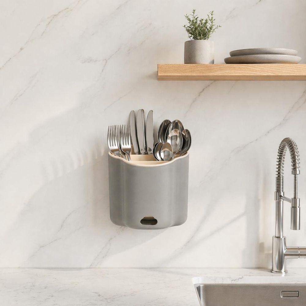 WELLHAUS Besteckabtropfer 17x12x12 cm grau Besteckhalter mit Wasserablauf