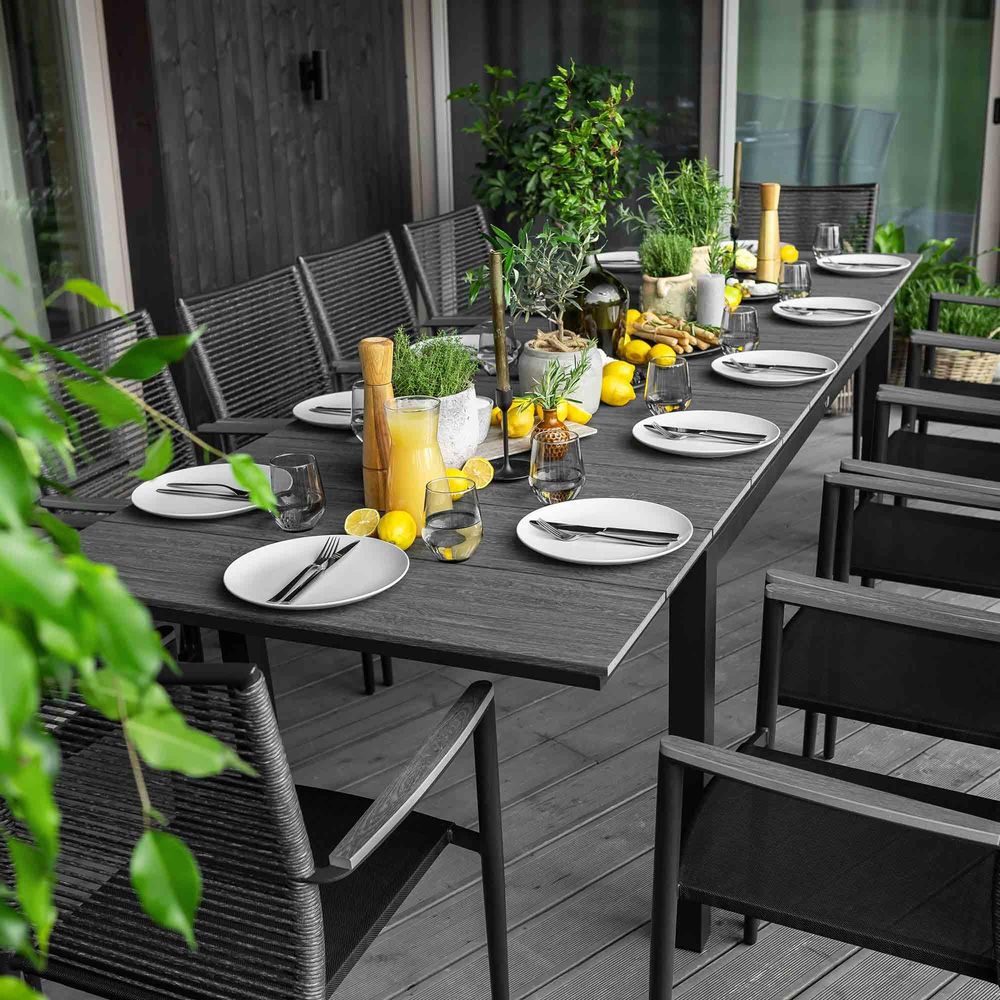 di volio Gartentisch BARLETA aus Aluminium in Holzoptik 200/250/300 cm (grau)