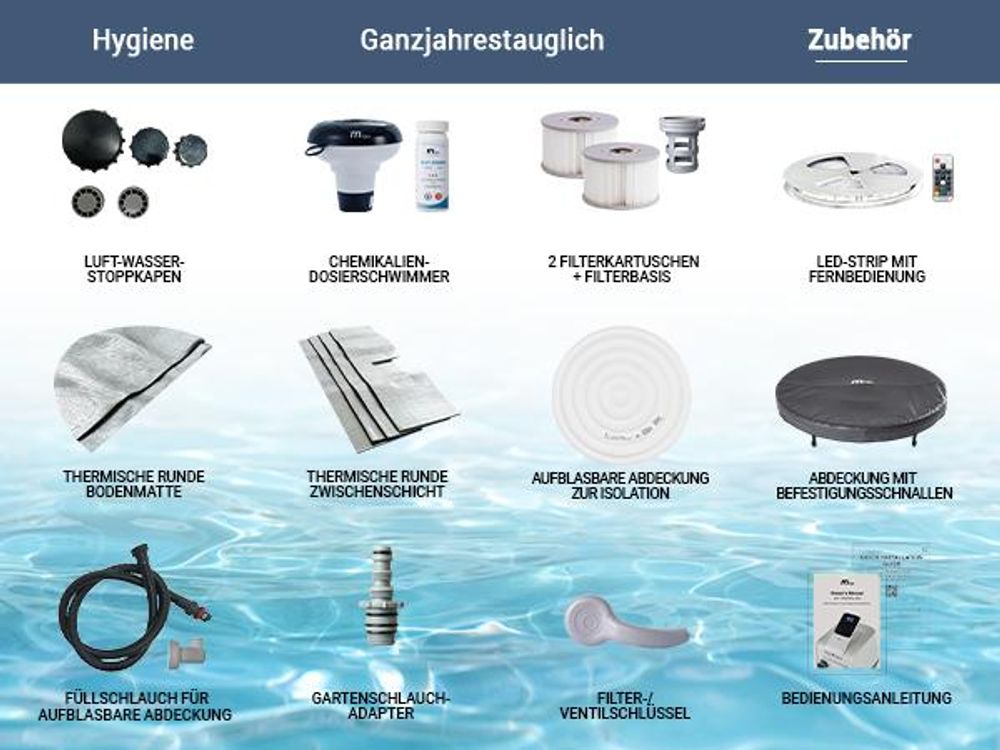 Miweba Whirlpool MSpa Frame Denver | 6 Personen - Outdoor Pool - Feste Außenwand - 130 Massagedüsen - Ganzjähriger Einsatz - Winterfest - 182x182x70cm