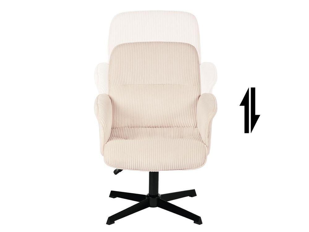 Meubles Cosy Ergonomischer verstellbarer Drehstuhl mit Armlehnen aus beigem Cord – THOMASINA
