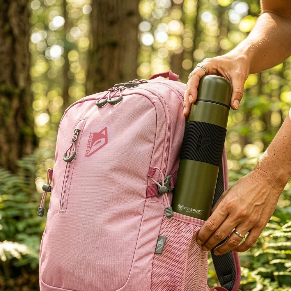 Plecak Turystyczny Trekkingowy Górski 25L EVI SPORT TRAILPACK Męski Damski Mocny Wodoodporny z Pokrowcem Laptop Miejski Rowerowy - różowy