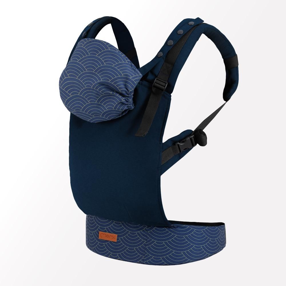 MoMi COLLET – Ergonomische Babytrage für vorne & hinten, verstellbar, bis 15 kg, physiologisch & rückenschonend, mit Kapuze & Tasche – Dunkelblau
