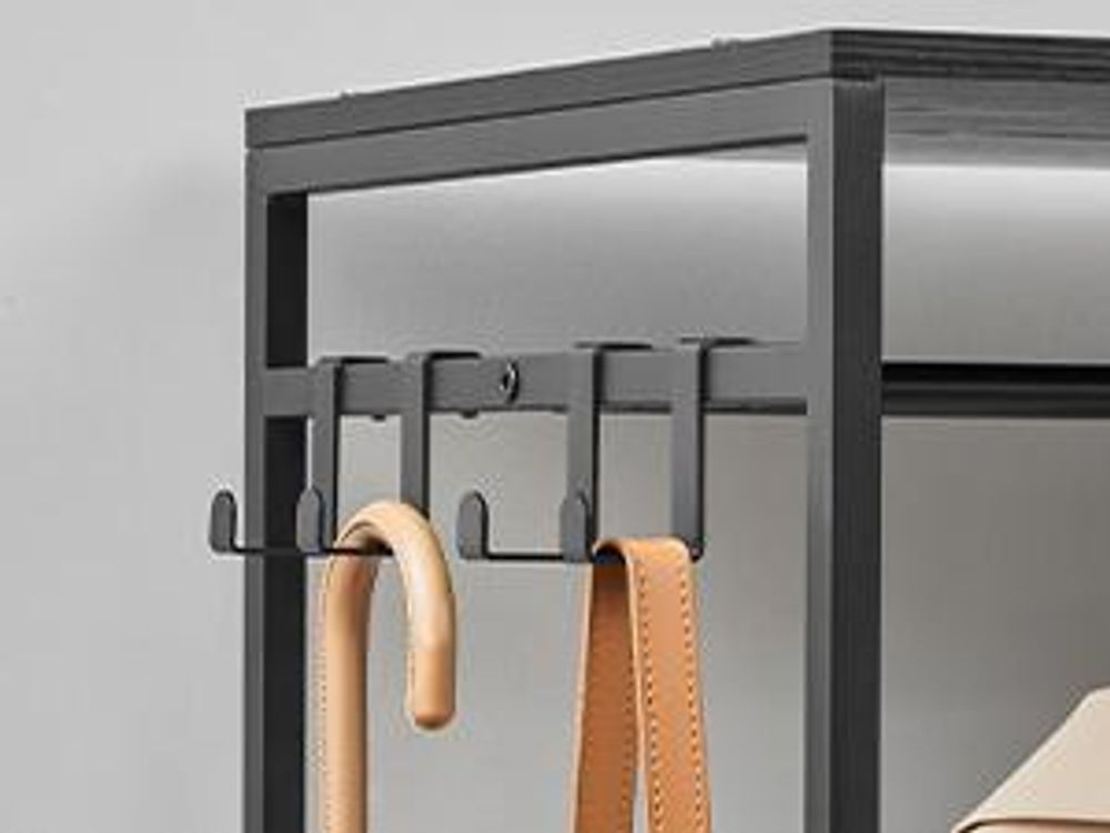 SONGMICS Kleiderschrank offen, Garderobenständer mit Kleiderstange, Ablagen, abnehmbare Haken, 40 x 94,5 x 180 cm, Ebenholzschwarz