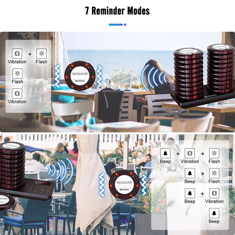 Retekess TD163 Restaurant Pager System, Pager Rufsystem mit 31 Rufmod, 500M, 20 Pagers, 300mAh 20H, Pager set für Fast Food, Hamburgerladen, Café, Bar