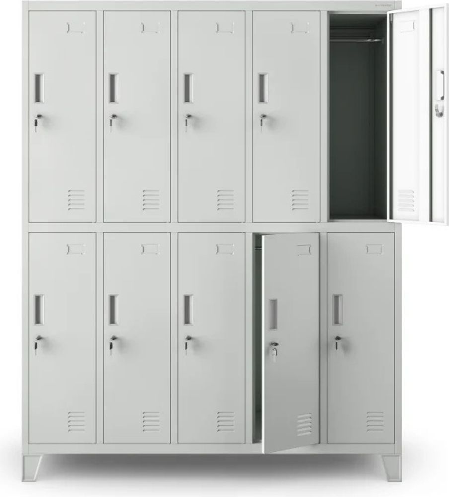 Umkleideschrank 5B2A Spind Spint Schließfachschrank Metallschrank mit 10 Fächern Etikettenhalter Metall 172 cm x 136 cm x 45 cm Farbe: Grau