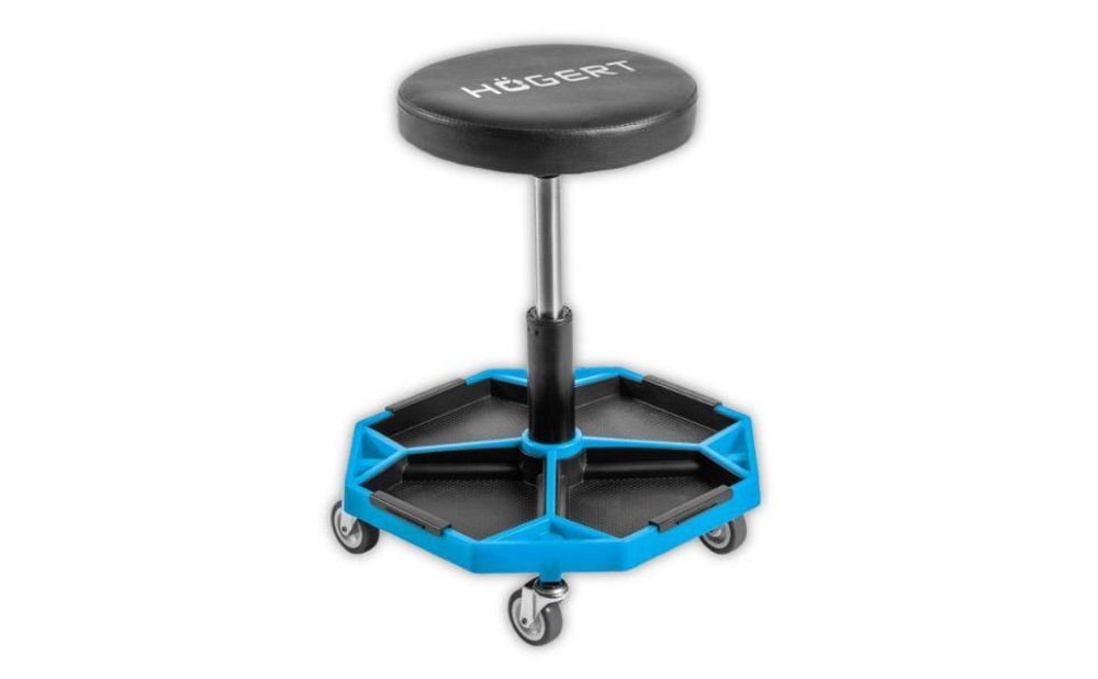 Högert Technik - Werkstatthocker mit Rollen, höhenverstellbar, bis 140 kg, Rollhocker für die Werkstatt