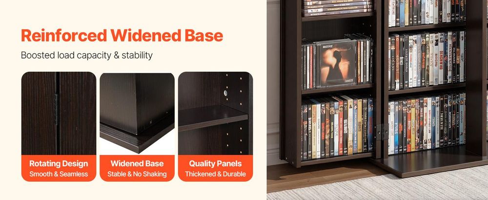 VEVOR Medienregal, 4-Ebenen DVD-Regal, 610x368x846 mm Medienschrank, Multimedia-Aufbewahrung für CDs, DVDs, Bücher, Spiele, CD-Regal für Wohnzimmer, Homeoffice, Aufnahmeraum, Braun