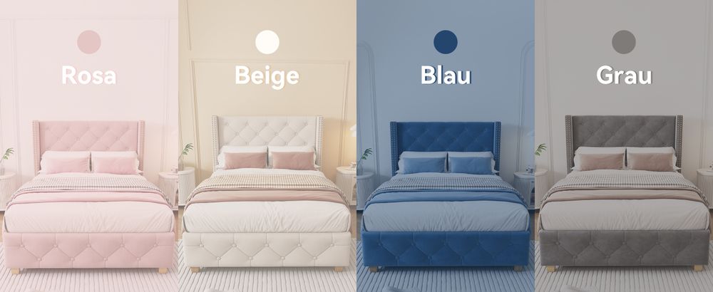 okwish Polsterbett Einzelbett 90×200cm mit Lattenrost und Kopfteil, Knopfpolsterung, Nietenpolsterung, Samt, Blau,Ohne Matratze