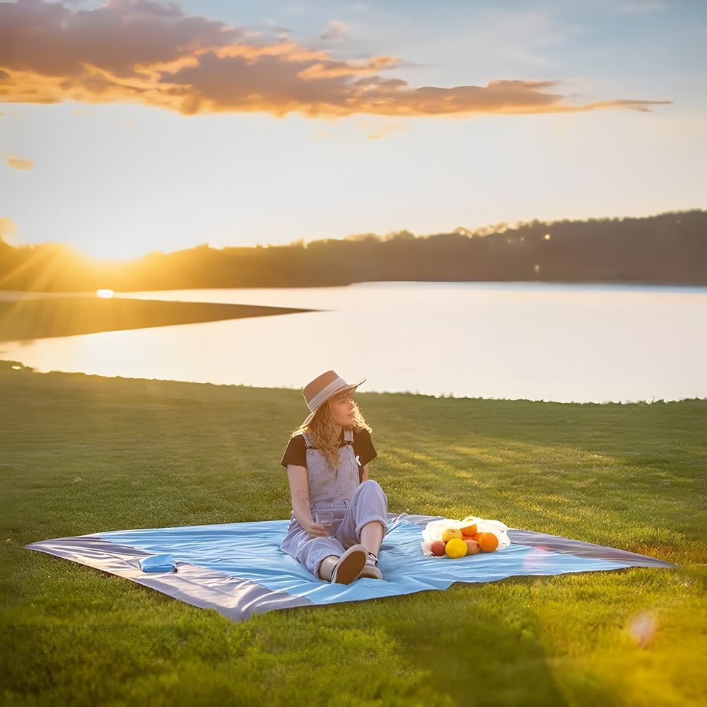 Stranddecke 200 x 200 2-6 Personen Wasserdichte Picknickdecke Sandabweisende Campingdecke XXL Ultraleicht Kompakt Nylon Matte Marine Grau Retoo