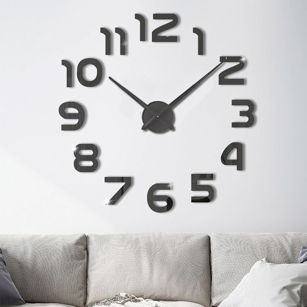 3D Wanduhren Wanduhr Groß 60cm Uhr Mute Decor Wandtattoo Modern Deko Geschenk Home Office Büro DIY Wohnwand Wohnzimmer Wand Decoration Schwarz Retoo