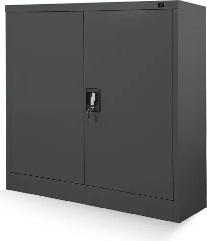 Kleiner Aktenschrank C001B Büroschrank mit Flügeltüren Metallschrank Lagerschrank Pulverbeschichtet Stahlblech 93 x 90 x 40 cm Farbe: Anthrazit