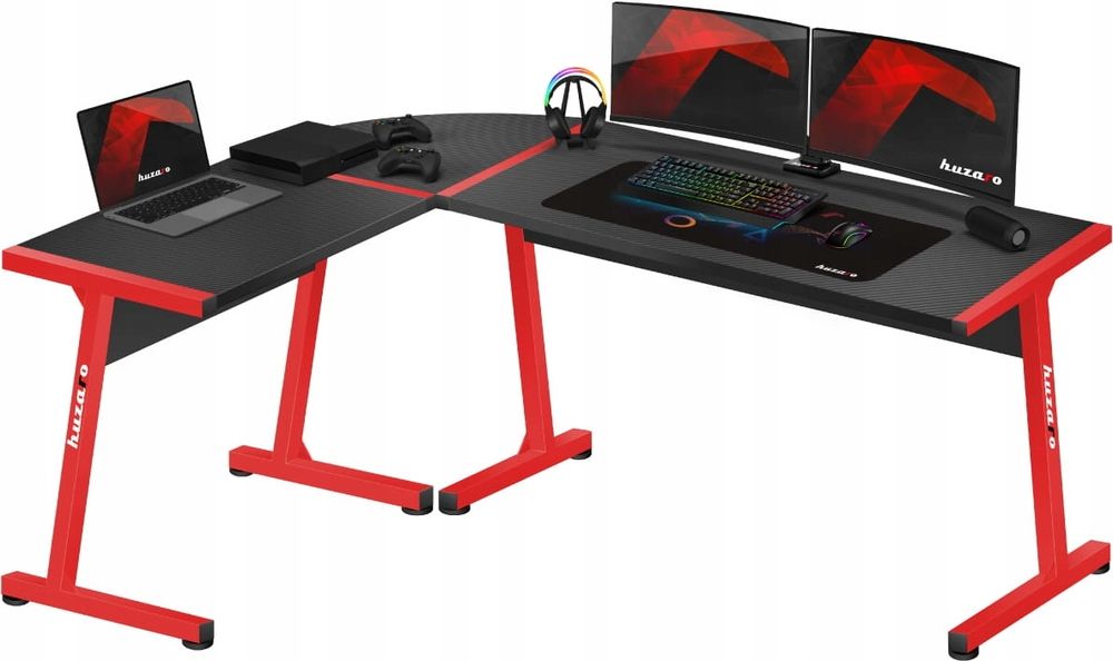 Huzaro Hero 6.0 L-Form Eckschreibtisch Gaming Computer Arbeits Tisch Bürotisch | Homeoffice Arbeitszimmer Büro | Rechts Links Montage | 147x112 | Rot