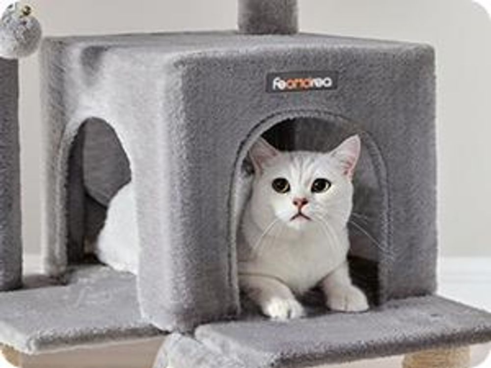 FEANDREA Kratzbaum 96cm mit Kuschelhöhle Kletterturm für Katzen Kratzbrett