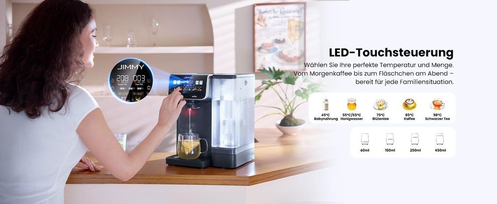 JIMMY Matrix M9 Pro: RO-Wasserfilter Umkehrosmose Tischgerät mit 3s Heißwasser, AquaLink, UV-C, Remineralisierung & PFAS Schutz