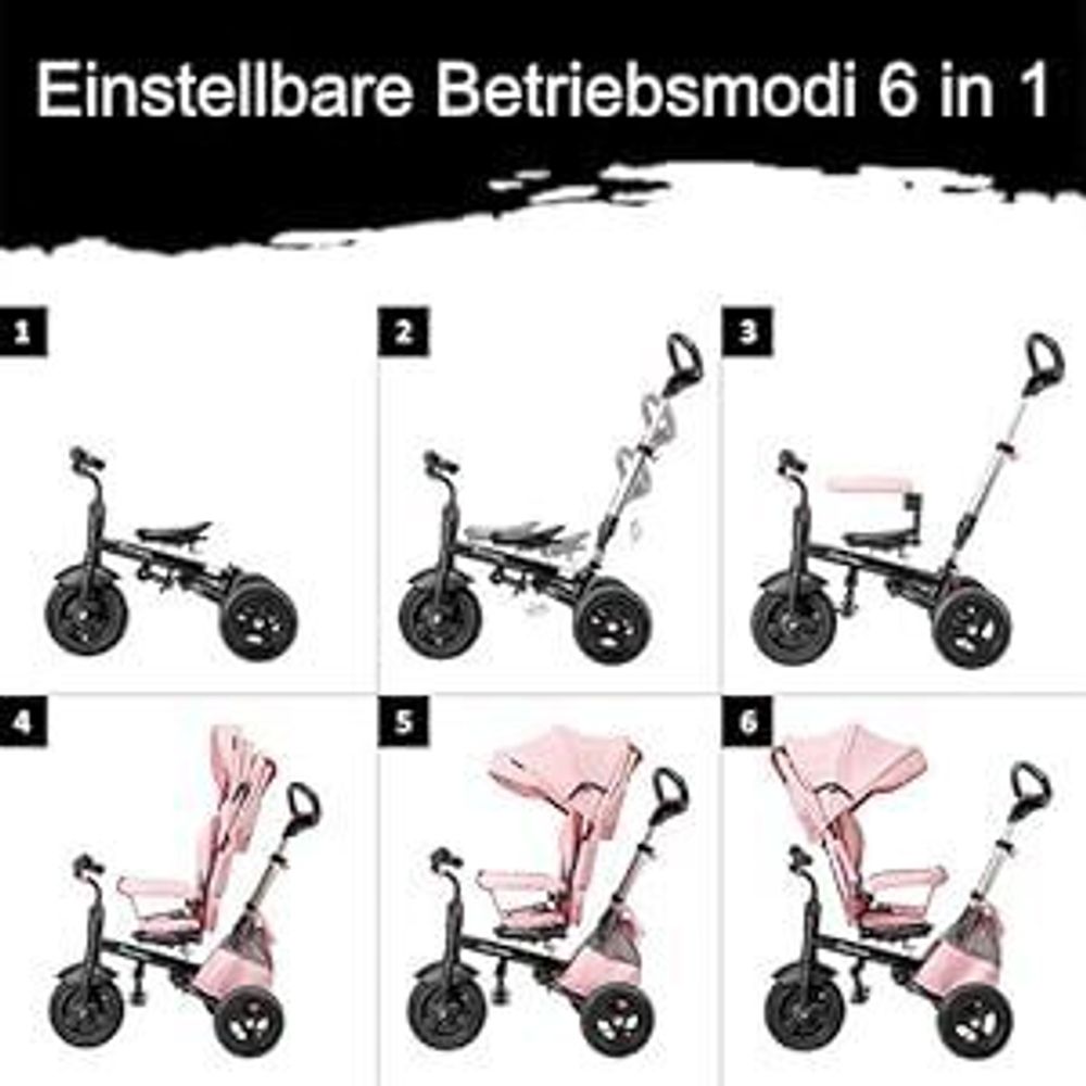Klappbares Dreirad mit aufpumpbaren Rädern und drehbarem Sitz – Grau