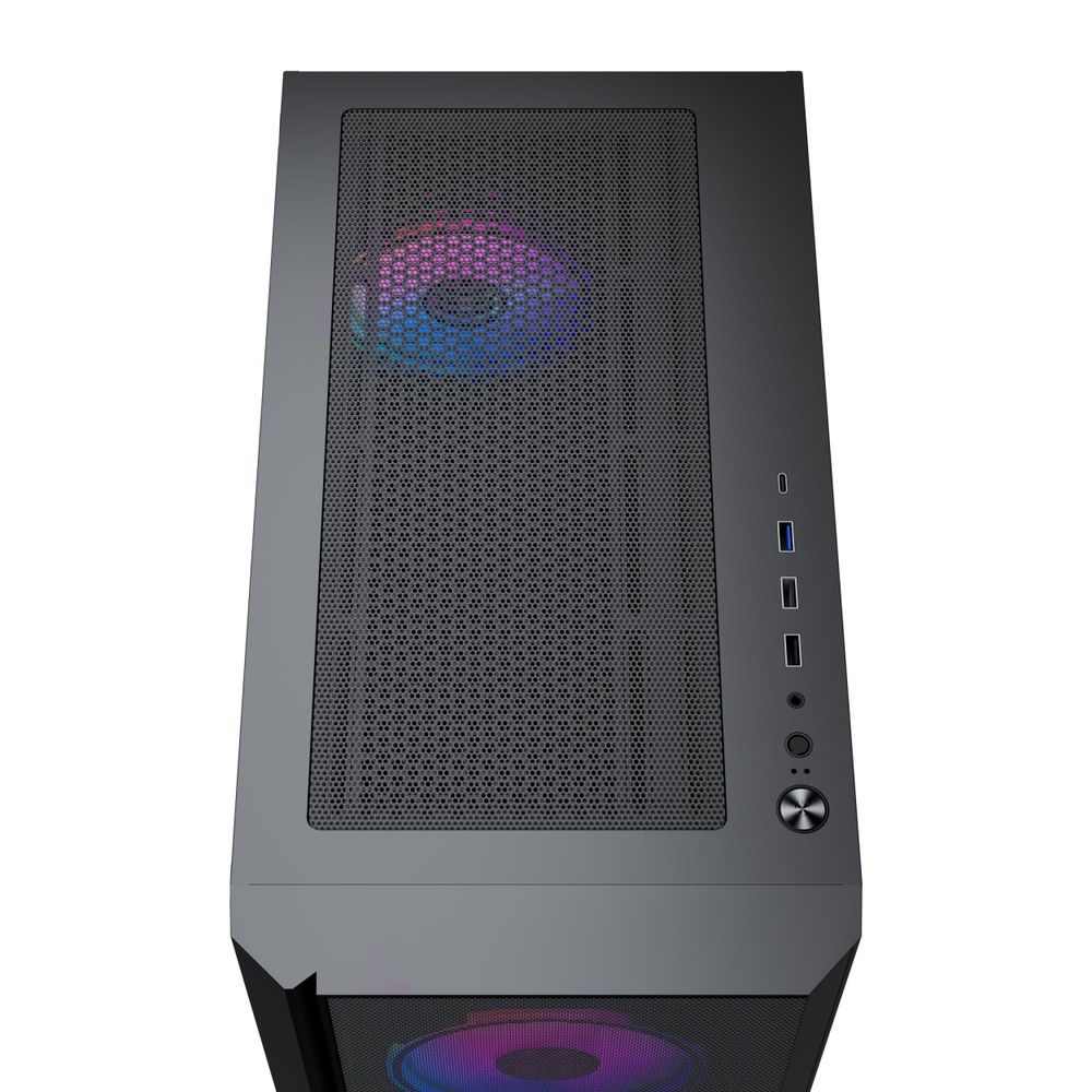 PREYON Nest Aero Gaming PC Gehäuse – E-ATX Midi Tower mit 4x120mm ARGB PWM Lüftern & Controller – Tempered Glass Sichtfenster, Mesh-Front, Staubfilter