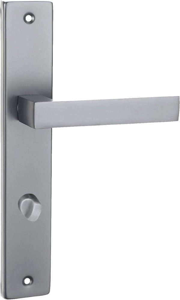 DOMINO Türgriff 78 Drückergarnitur WC - Badezimmer Set | Links & Rechts Türbeschlag für WC/Badezimmertüren | L-Form | Türbeschläge aus Aluminium | Satin Chrome Light Türdrückergarnitur| QUBIK M45