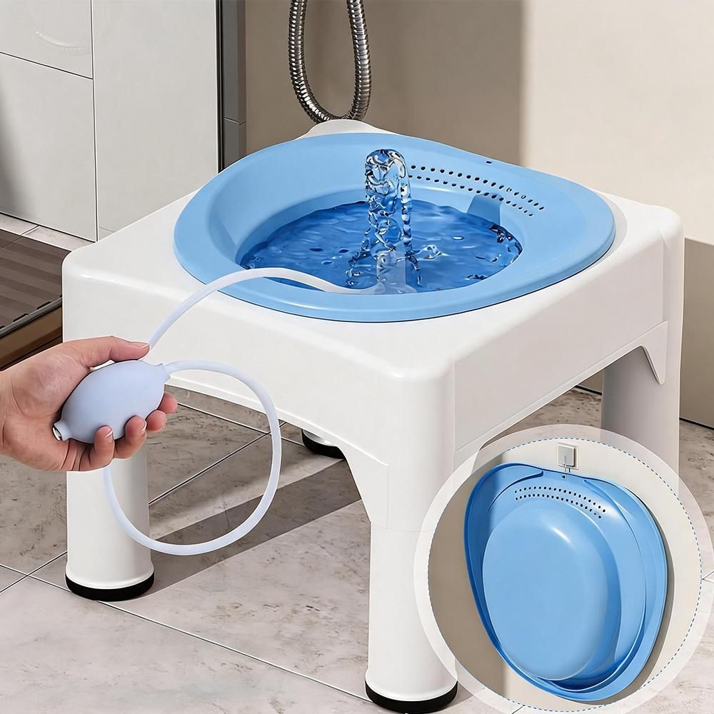 Juksun Sitzbadewanne Sitzbad Hämorrhoiden Pflegebecken Postpartum-Badewanne Waschbecken 40x37.5x30cm mit Duschball für Schwangere und Pflege