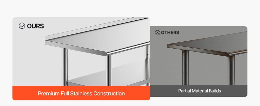 VEVOR Edelstahl Vorbereitungs Tisch, 24 x 24 x 34 Zoll, Schwerlast Metall Arbeitstisch mit 3 verstellbaren Höhenstufen, Gewerbliche Arbeitsstation für Küche Garage Restaurant Garten